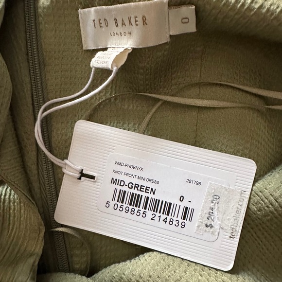 Ted Baker Phoenyx Knot Front Tiered Mini Dress in Mid-Green NWT Size 0 / US 2 - Picture 9 of 11